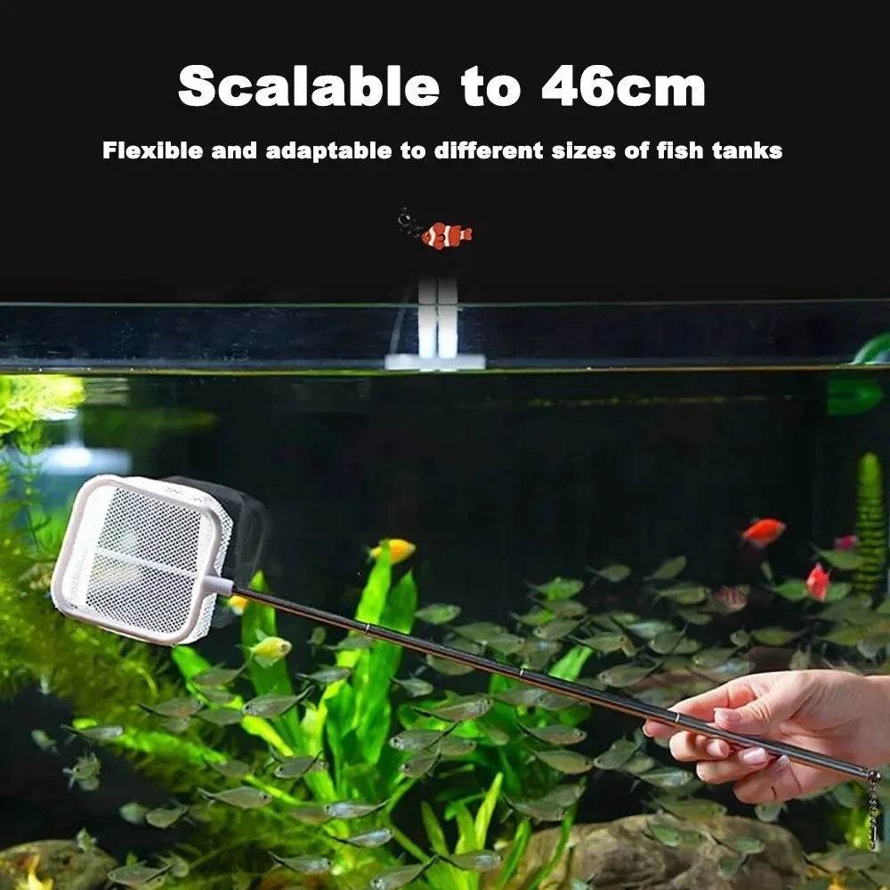 Filet de pêche carré pour Aquarium avec ventouse, équipement de pêche à longue poignée extensible pour attraper des poissons et des crevettes, accessoires de nettoyage - Animaleriex