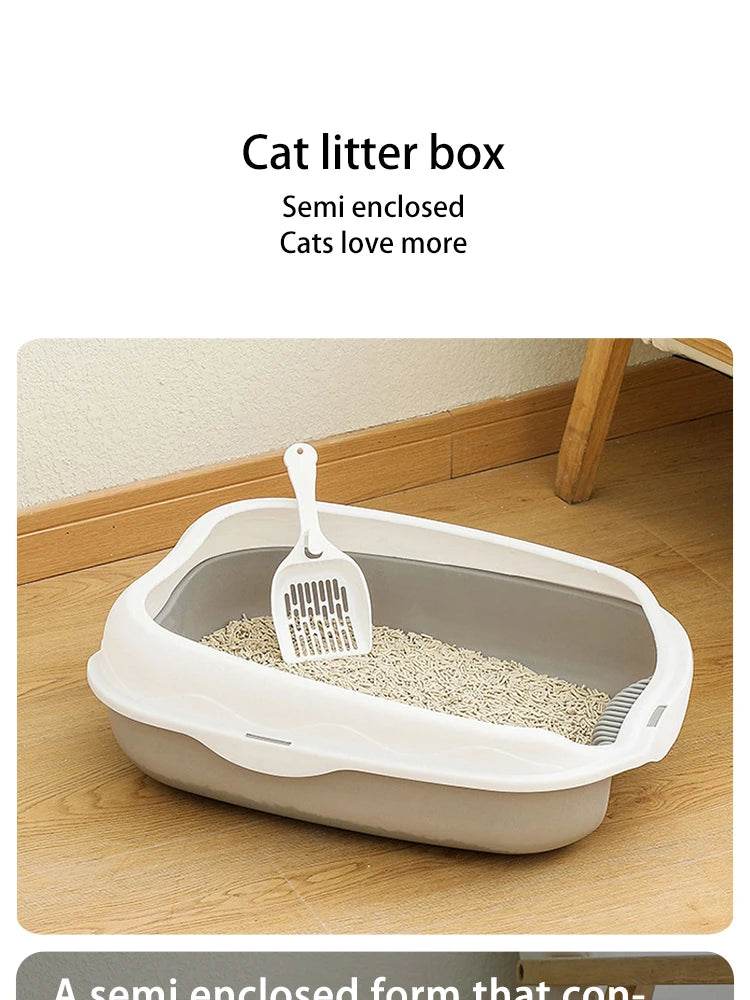 Bac à litière Semi-fermé, toilettes anti-éclaboussures pour chat, fournitures de nettoyage pour grands chatons, grand bol à excréments pour animaux de compagnie - Animaleriex