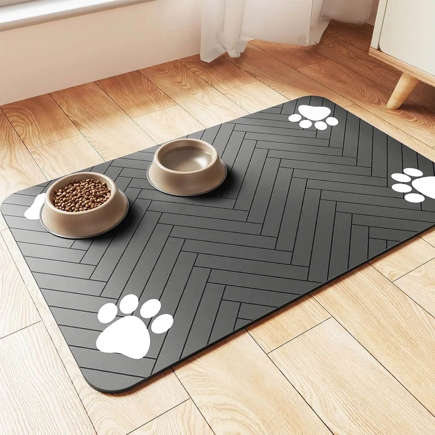 Tapis d'alimentation pour animaux de compagnie, napperon absorbant pour bol de nourriture et d'eau, avec support en caoutchouc imperméable, tapis d'eau à séchage rapide pour chien et chat - Animaleriex