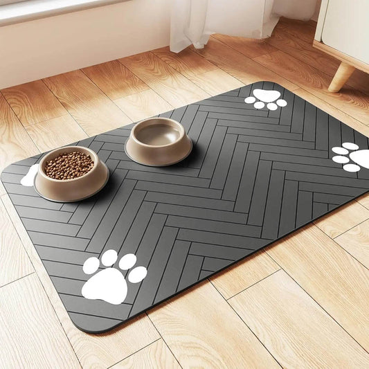 Tapis d'alimentation pour animaux de compagnie, napperon absorbant pour bol de nourriture et d'eau, avec support en caoutchouc imperméable, tapis d'eau à séchage rapide pour chien et chat - Animaleriex
