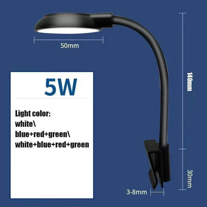 Lampe à pince pour aquarium 5W/7W, alimentation USB, décoration Led, spectre complet, étanche, lampe à algues, éclairage décoratif pour petit aquarium - Animaleriex