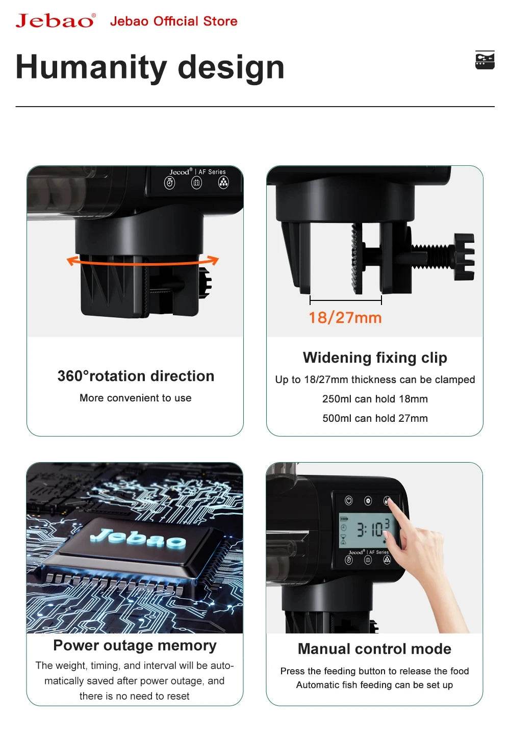 Jebao Jecod nouveau chargeur de réservoir de poissons d'aquarium mangeoire automatique intelligente synchronisation numérique Wifi télécommande sans fil alimentation des poissons - Animaleriex