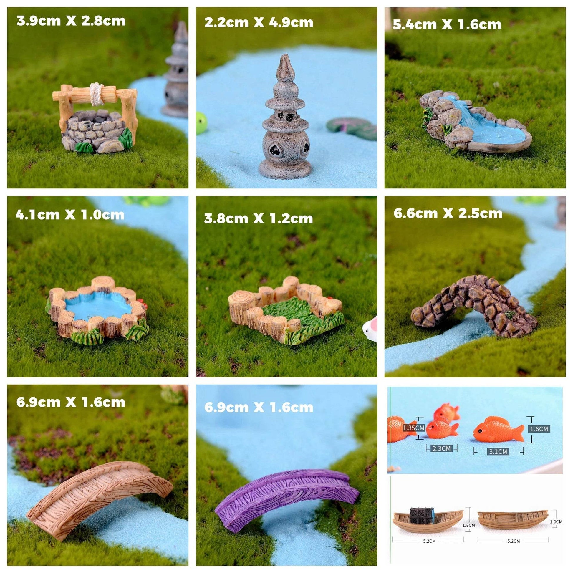 Accessoires de jardin féerique, puits d'eau de source miniatures, pont de bateau, ornement de Statue, Figurines de paysage, décor artisanal de jardin de maison - Animaleriex