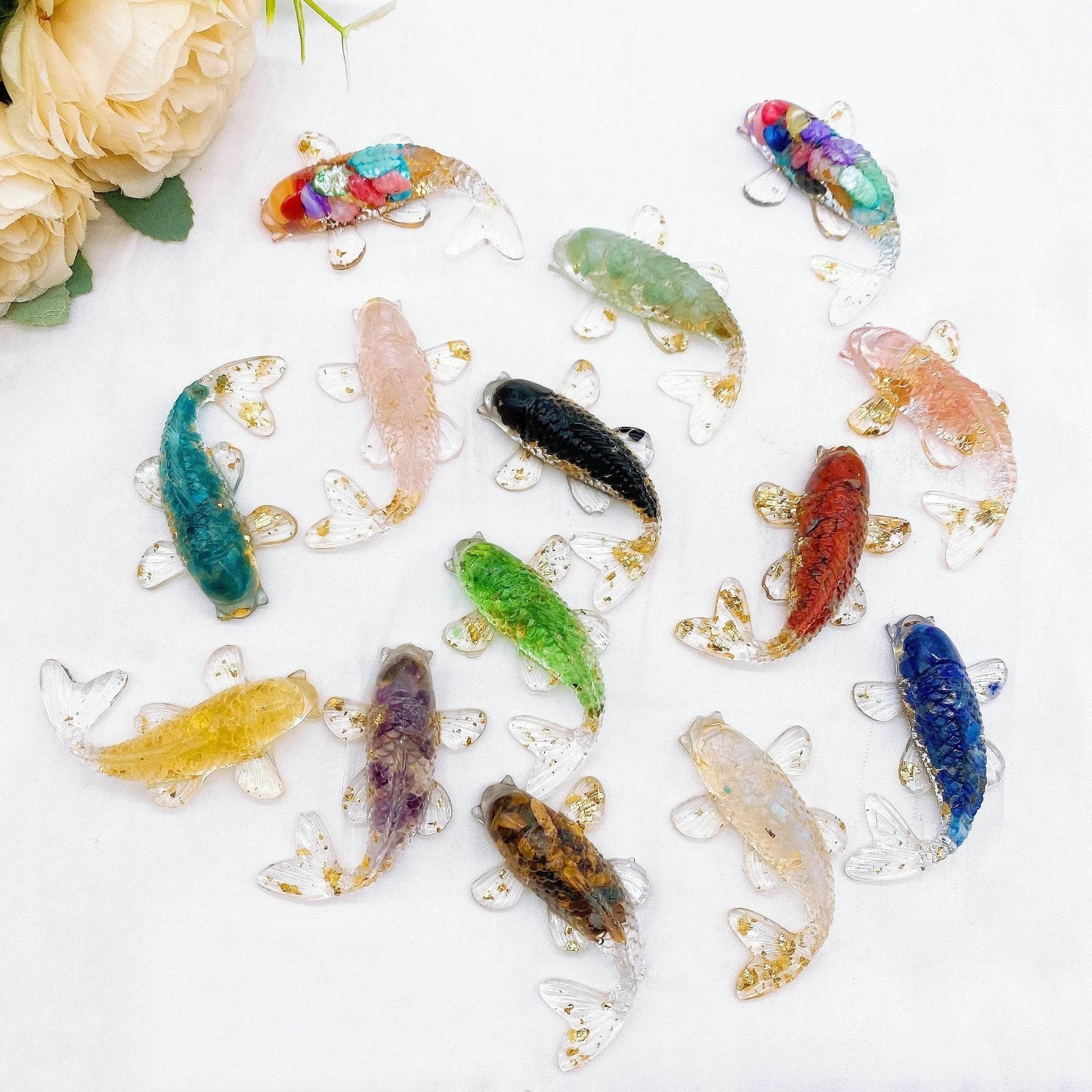 Figurine de poisson Koi porte-bonheur en pierre de cristal naturel, 2.3 pouces, Mini Quartz, Statue de carpe fantaisie, décoration de maison, ornement de bureau, cadeau - Animaleriex