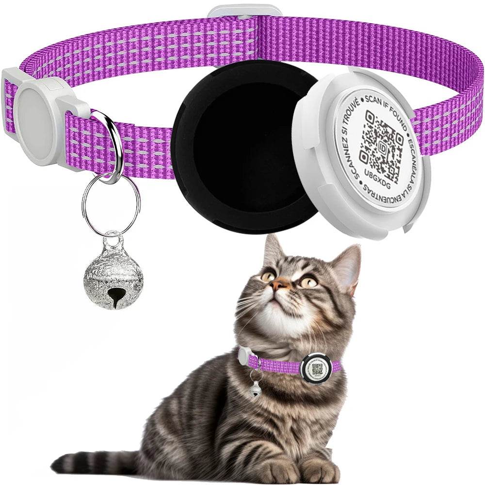 Collier de chat GPS Tracker avec étui Airtag et étiquette d'identification QR collier de chaton réfléchissant à double Protection pour chats Gatos chiot Air Tag chats - Animaleriex