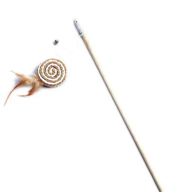 1PC Teaser plume jouets chaton drôle coloré tige chat baguette jouets bois animal chat jouets interactif bâton animal chat fournitures - Animaleriex