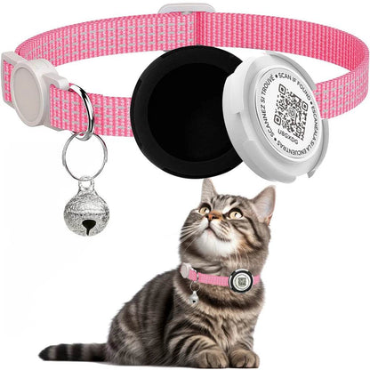 Collier de chat GPS Tracker avec étui Airtag et étiquette d'identification QR collier de chaton réfléchissant à double Protection pour chats Gatos chiot Air Tag chats - Animaleriex