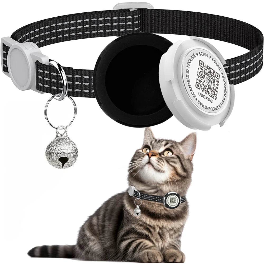 Collier de chat GPS Tracker avec étui Airtag et étiquette d'identification QR collier de chaton réfléchissant à double Protection pour chats Gatos chiot Air Tag chats - Animaleriex
