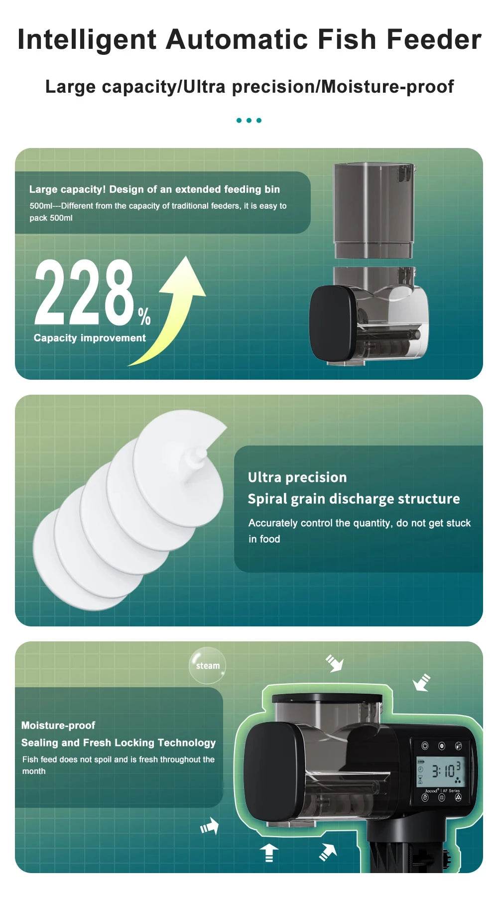 Jebao Jecod nouveau chargeur de réservoir de poissons d'aquarium mangeoire automatique intelligente synchronisation numérique Wifi télécommande sans fil alimentation des poissons - Animaleriex