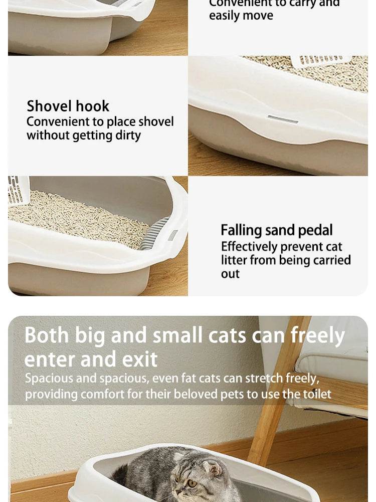Bac à litière Semi-fermé, toilettes anti-éclaboussures pour chat, fournitures de nettoyage pour grands chatons, grand bol à excréments pour animaux de compagnie - Animaleriex