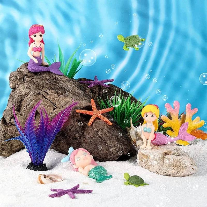 Décoration d'aquarium en plastique, petite sirène, Figurines miniatures, décoration de gâteau à faire soi-même, accessoires artisanaux de bureau - Animaleriex