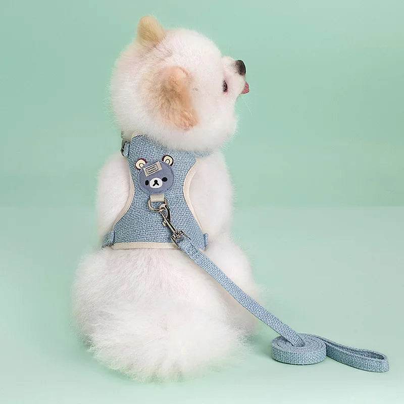Ensemble de laisse de harnais pour animaux de compagnie, mignon, pour petits chiens de taille moyenne, chat, laisse de marche, Chihuahua, lapin, gilet, harnais, collier de caniche, accessoires pour chiens - Animaleriex