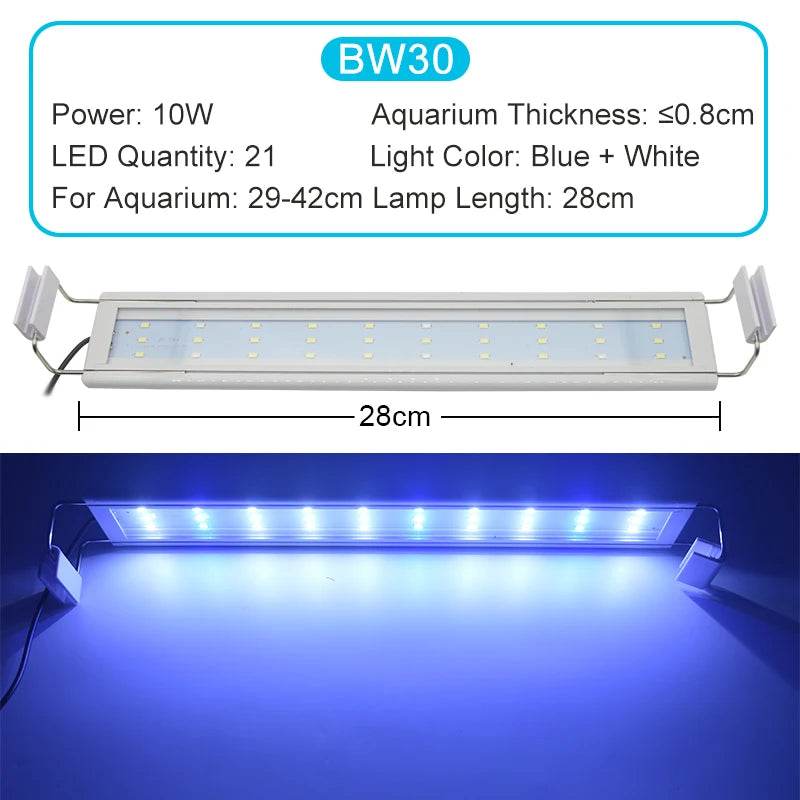 Lumière LED pour Aquarium Super mince Aquarium plante aquatique grandir éclairage étanche lumineux pince lampe bleu LED 18-72 cm pour plantes 220 v - Animaleriex