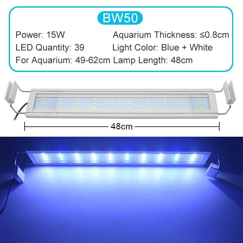 Lumière LED pour Aquarium Super mince Aquarium plante aquatique grandir éclairage étanche lumineux pince lampe bleu LED 18-72 cm pour plantes 220 v - Animaleriex