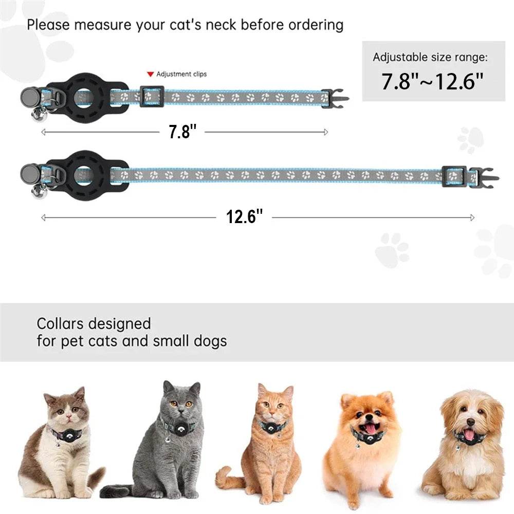Collier pour chat AirTag avec cloches, collier pour chat à boucle de sécurité avec support Airtag, colliers anti-perte pour fille, garçon, chat, chiot - Animaleriex