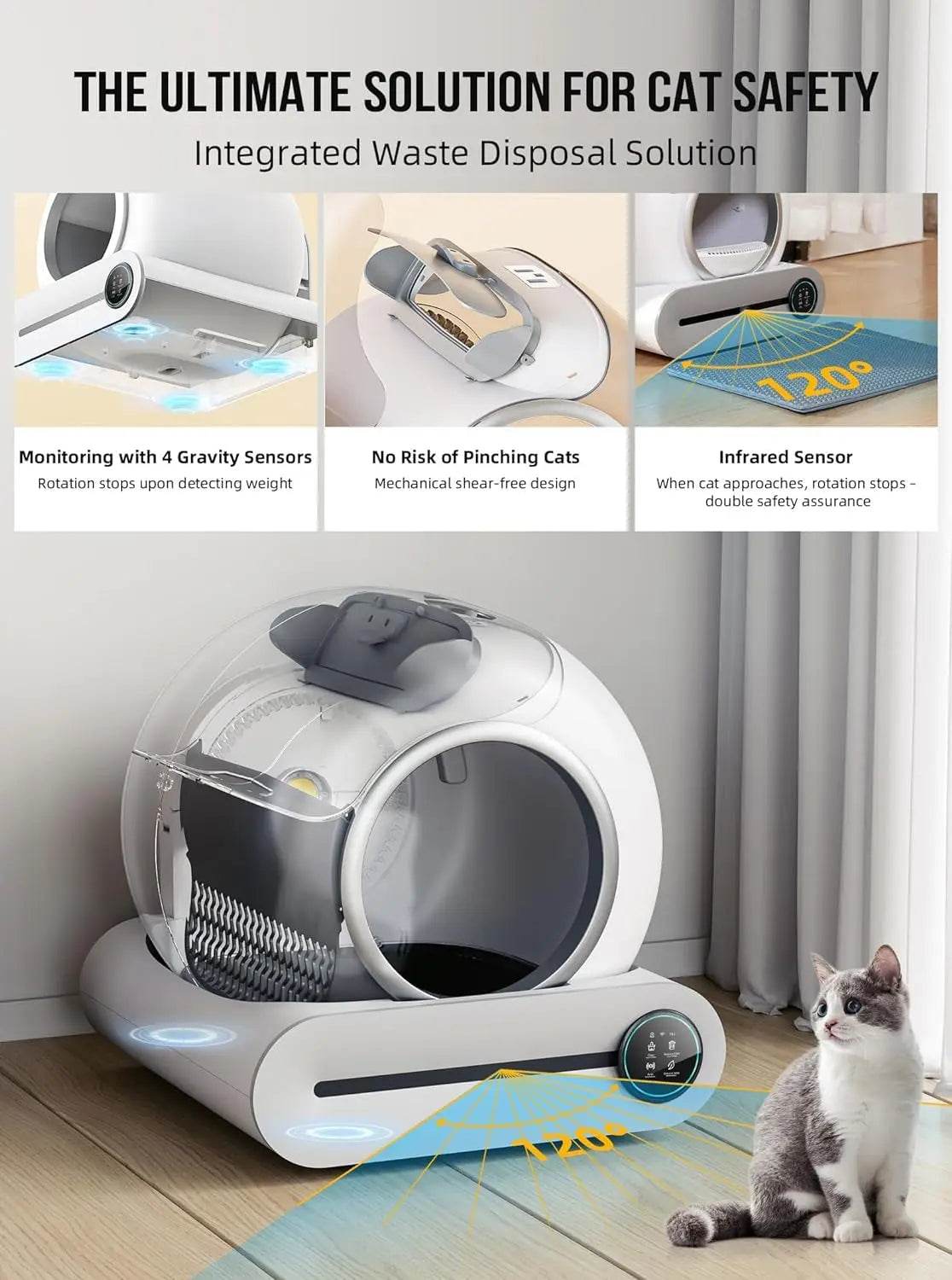 Tonepie 65L bac à litière intelligent automatique pour chat autonettoyant bac à litière pour chat entièrement fermé bac à litière pour toilettes pour animaux de compagnie versions anglaises - Animaleriex