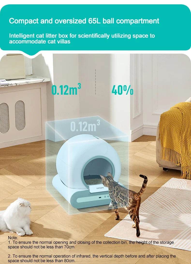 Tonepie Smart Automatique Chat Toilettes Autonettoyantes Toilettes Pour Animaux De Compagnie Entièrement Fermées Versions Anglaises 65L - Animaleriex