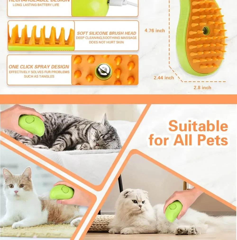 Chat chien brosse à vapeur brosse à vapeur pulvérisateur électrique pour Massage outil de toilettage pour animaux de compagnie perte 3 en 1 pulvérisateurs électriques peignes de Massage - Animaleriex