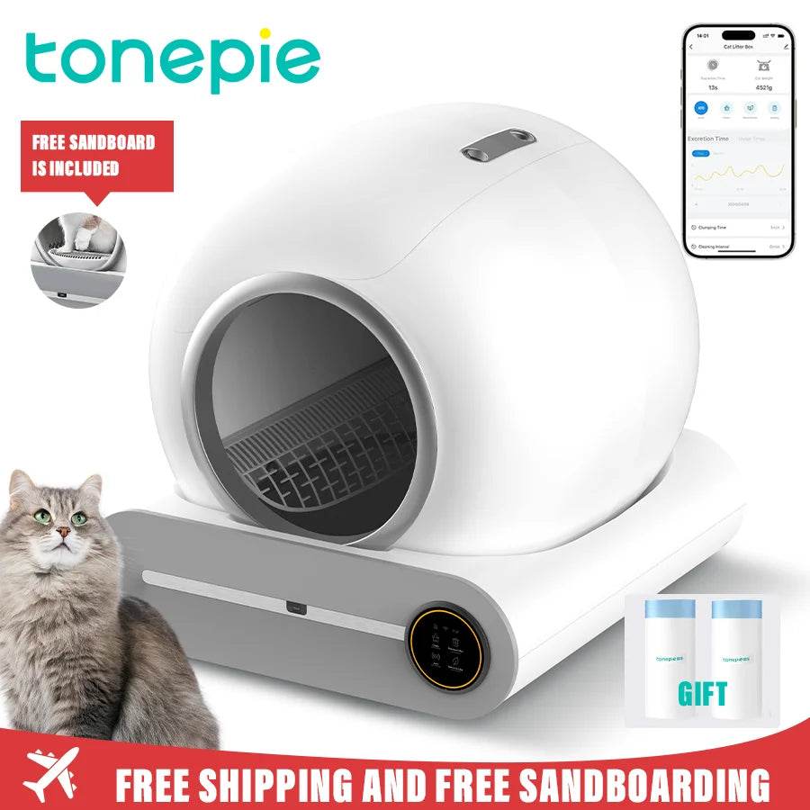 Tonepie 65L bac à litière intelligent automatique pour chat autonettoyant bac à litière pour chat entièrement fermé bac à litière pour toilettes pour animaux de compagnie versions anglaises - Animaleriex