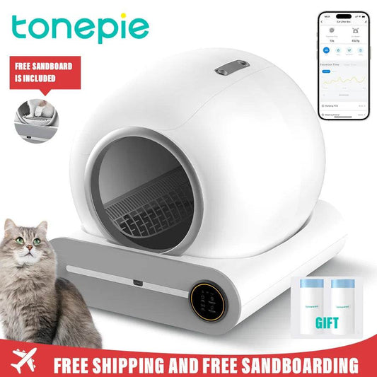Tonepie 65L bac à litière intelligent automatique pour chat autonettoyant bac à litière pour chat entièrement fermé bac à litière pour toilettes pour animaux de compagnie versions anglaises - Animaleriex