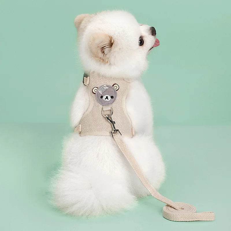 Ensemble de laisse de harnais pour animaux de compagnie, mignon, pour petits chiens de taille moyenne, chat, laisse de marche, Chihuahua, lapin, gilet, harnais, collier de caniche, accessoires pour chiens - Animaleriex
