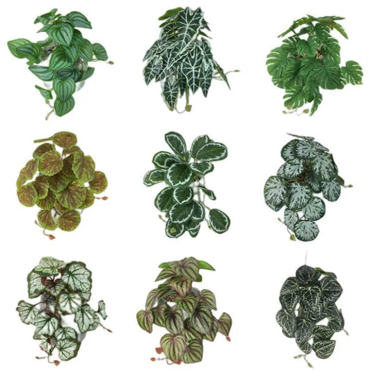 Plante de Terrarium artificielle pour amphibiens de reptiles, pour réservoir, décorations d'habitat pour animaux de compagnie, feuilles tropicales réalistes, feuille en plastique, rotin - Animaleriex