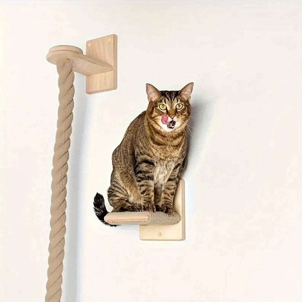 Corde d'escalade murale pour chat, 1 pièce, pédales en bois massif et corde en Sisal, entraînement des chatons, meulage des griffes, meubles d'intérieur pour chat - Animaleriex