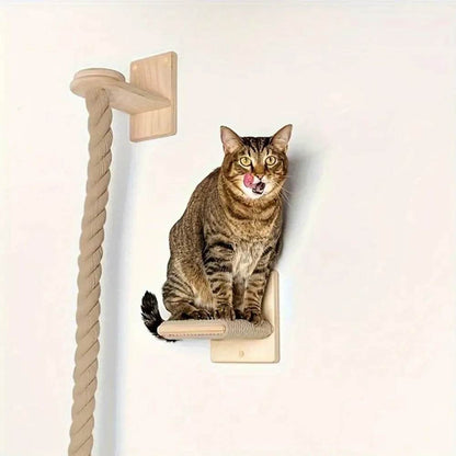 Corde d'escalade murale pour chat, 1 pièce, pédales en bois massif et corde en Sisal, entraînement des chatons, meulage des griffes, meubles d'intérieur pour chat - Animaleriex