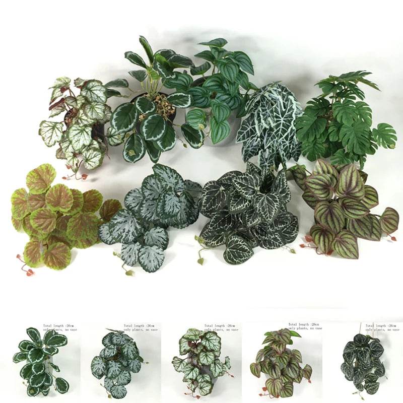 Plante de Terrarium artificielle pour amphibiens de reptiles, pour réservoir, décorations d'habitat pour animaux de compagnie, feuilles tropicales réalistes, feuille en plastique, rotin - Animaleriex