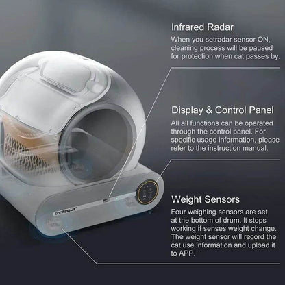 Tonepie Smart Automatique Chat Toilettes Autonettoyantes Toilettes Pour Animaux De Compagnie Entièrement Fermées Versions Anglaises 65L - Animaleriex