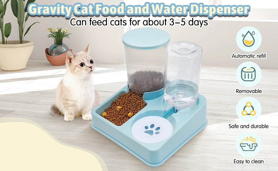 Ensemble de distributeur d'eau automatique pour chat, distributeur automatique d'eau et de nourriture pour animaux de compagnie incliné 2 en 1, distributeur de nourriture et d'eau par gravité - Animaleriex