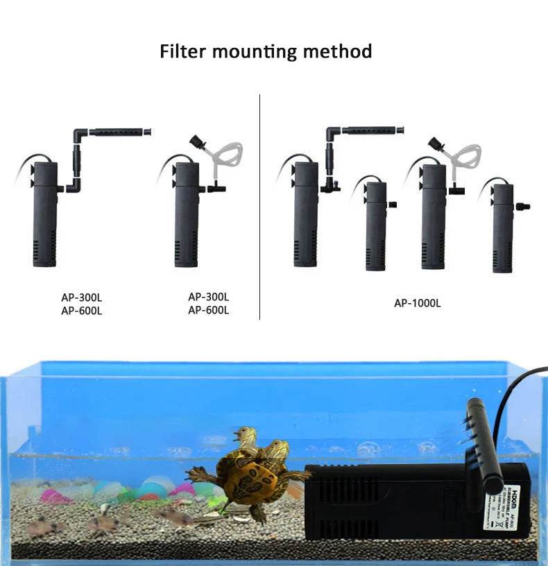 Pompe de filtre à eau Submersible à bas niveau, filtre pour réservoir de tortue, Aquarium, réservoir de poissons, pompe verticale augmentant l'oxygène, prise ue 3W - Animaleriex