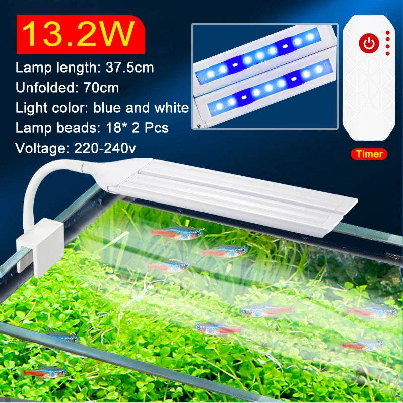 Lampe à pince Super brillante lumière LED d'aquarium pour plante aquatique grandir Aquarium lampe de synchronisation à spectre complet 220-240V 30 ~ 70CM 4W 8W 13W - Animaleriex