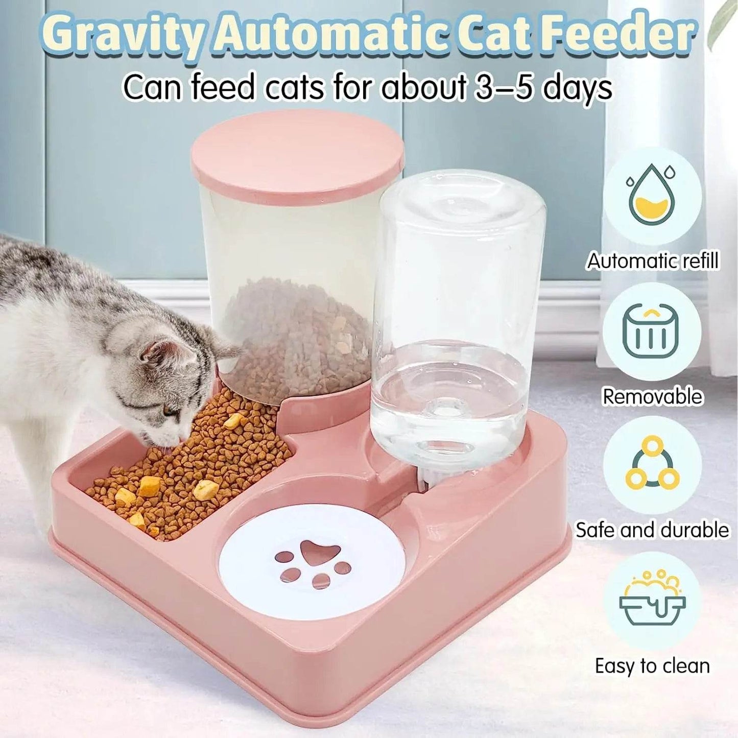 Ensemble de distributeur d'eau automatique pour chat, distributeur automatique d'eau et de nourriture pour animaux de compagnie incliné 2 en 1, distributeur de nourriture et d'eau par gravité - Animaleriex