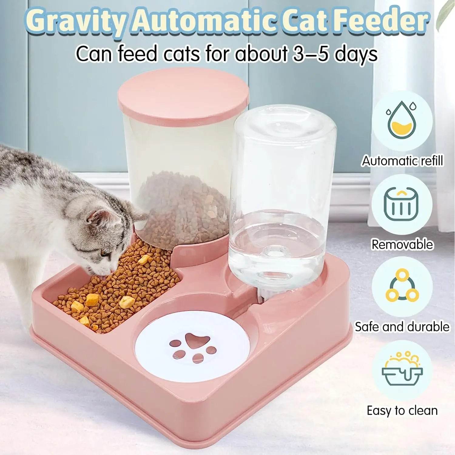 Ensemble de distributeur d'eau automatique pour chat, distributeur automatique d'eau et de nourriture pour animaux de compagnie incliné 2 en 1, distributeur de nourriture et d'eau par gravité - Animaleriex