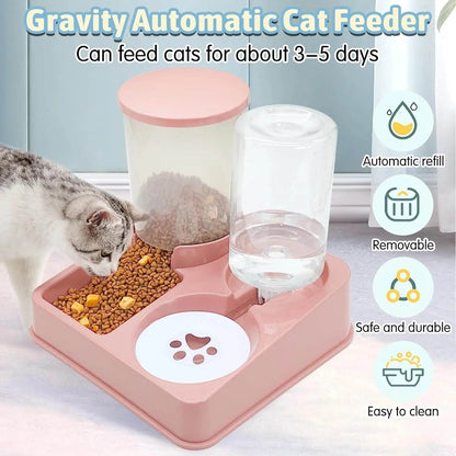 Ensemble de distributeur d'eau automatique pour chat, distributeur automatique d'eau et de nourriture pour animaux de compagnie incliné 2 en 1, distributeur de nourriture et d'eau par gravité - Animaleriex