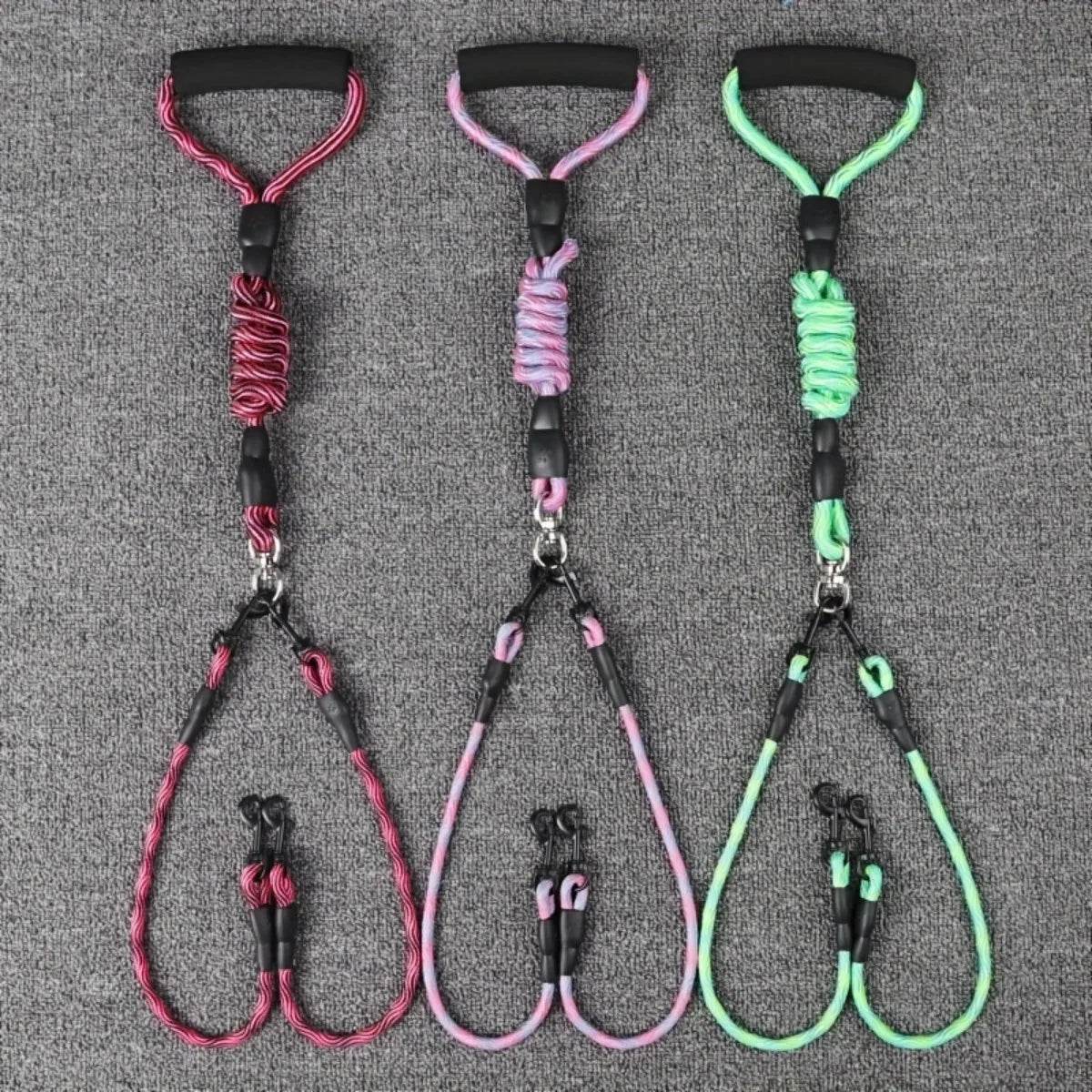 Corde de marche pour chien à double tête pour animaux de compagnie avec motif ondulé, une corde de traction à deux traînées, anti-enroulement et détachable - Animaleriex
