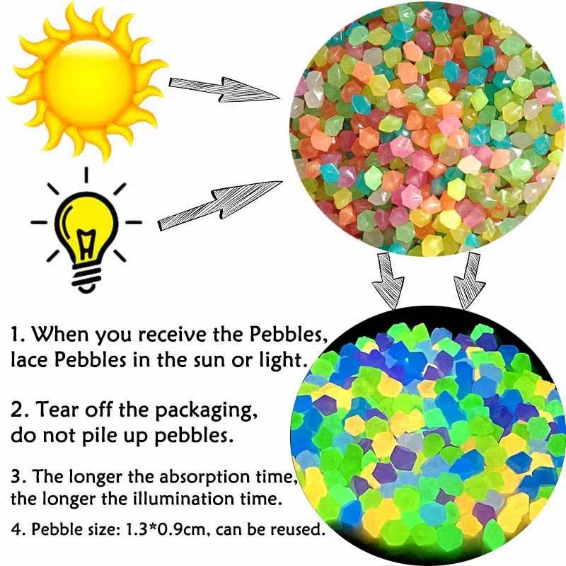 Pierres lumineuses pour Aquarium, 50/100/200 pièces, ornement pour Aquarium, galets qui brillent dans la nuit, décorations extérieures pour cour, pelouse, chemin, allées - Animaleriex