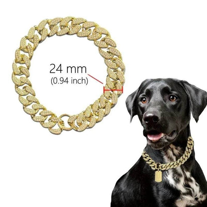 Collier de chaîne de chien en plastique or collier clouté de diamant de luxe pour chiens de taille moyenne bijoux pour animaux de compagnie collier accessoires chaîne cubaine - Animaleriex