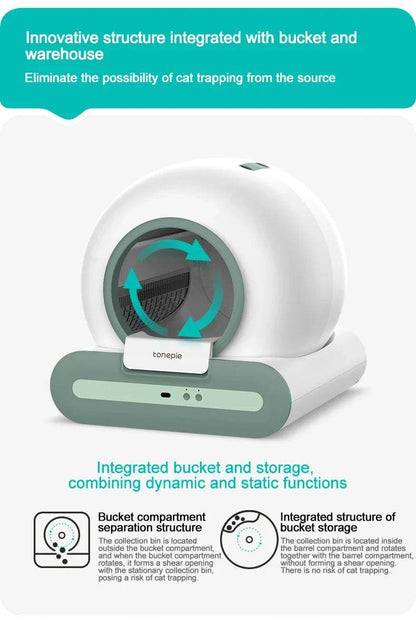 Tonepie Smart Automatique Chat Toilettes Autonettoyantes Toilettes Pour Animaux De Compagnie Entièrement Fermées Versions Anglaises 65L - Animaleriex