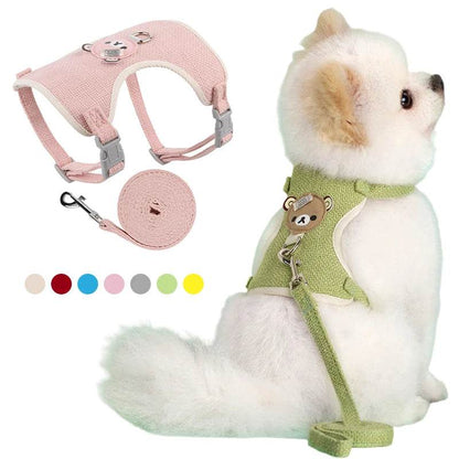 Ensemble de laisse de harnais pour animaux de compagnie, mignon, pour petits chiens de taille moyenne, chat, laisse de marche, Chihuahua, lapin, gilet, harnais, collier de caniche, accessoires pour chiens - Animaleriex