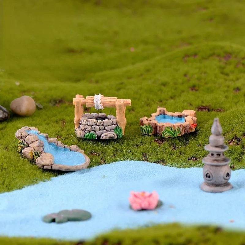 Accessoires de jardin féerique, puits d'eau de source miniatures, pont de bateau, ornement de Statue, Figurines de paysage, décor artisanal de jardin de maison - Animaleriex