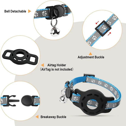 Collier pour chat AirTag avec cloches, collier pour chat à boucle de sécurité avec support Airtag, colliers anti-perte pour fille, garçon, chat, chiot - Animaleriex
