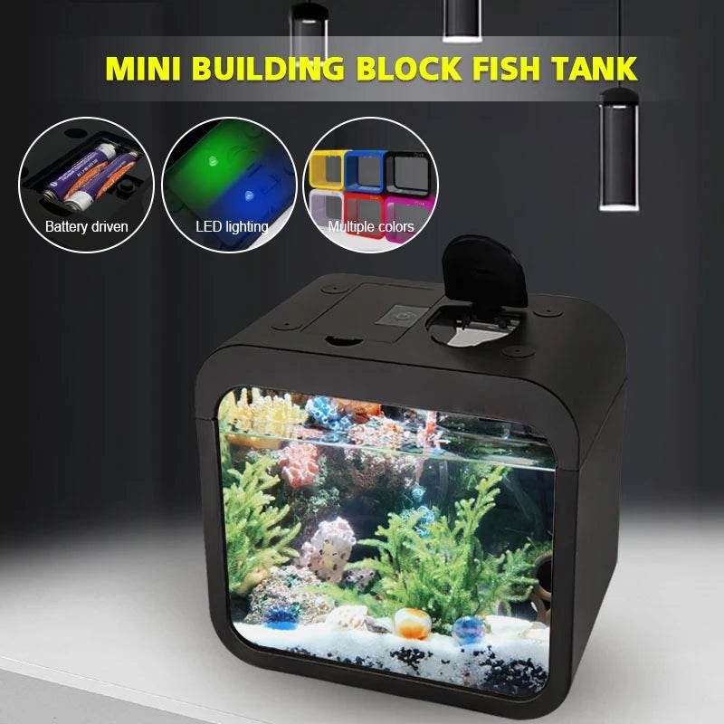 Transparent petit Aquarium créatif lumière LED Aquarium poissons blocs de construction isolé boîte réservoir pour reproduire l'alimentation Betta poisson rouge - Animaleriex