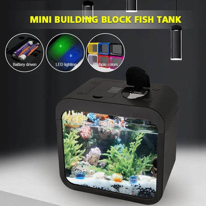 Transparent petit Aquarium créatif lumière LED Aquarium poissons blocs de construction isolé boîte réservoir pour reproduire l'alimentation Betta poisson rouge - Animaleriex