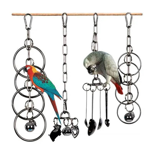 Jouet perroquet en acier inoxydable 304, escalade, grand diamant de taille moyenne, Machine grise, Puzzle, Cage à oiseaux, présentoir suspendu - Animaleriex