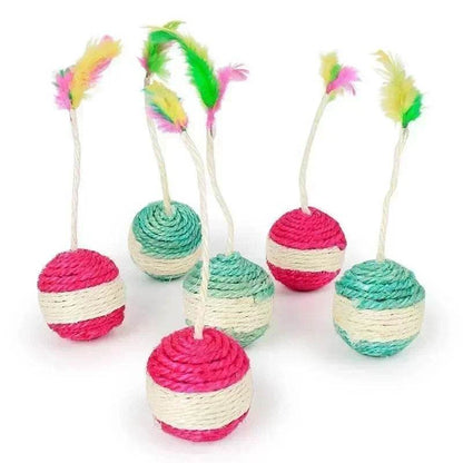 Jouets pour animaux de compagnie, boule à gratter en Sisal, jouet interactif d'entraînement pour chaton, fournitures pour animaux de compagnie, jouet en plumes, jouets interactifs pour chats, 1 pièce - Animaleriex